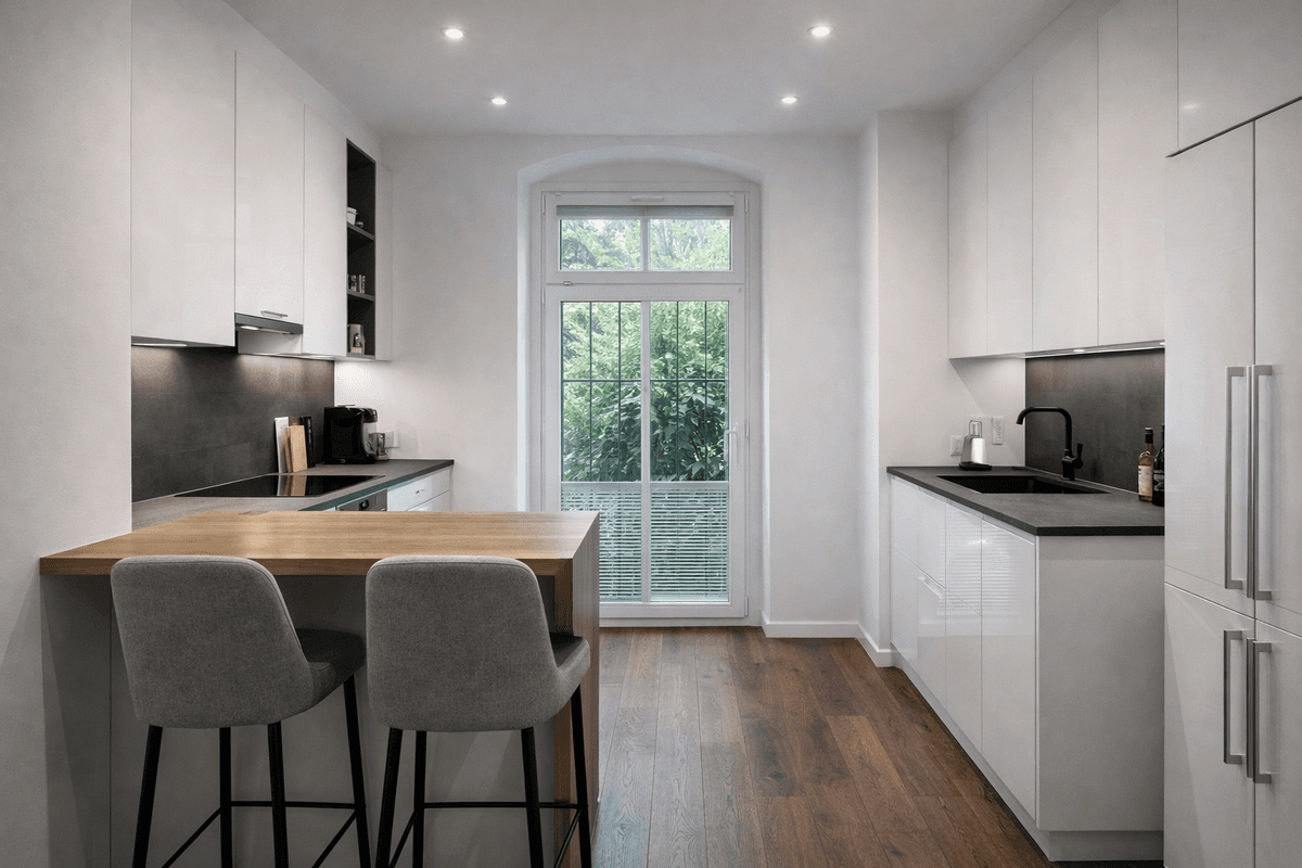 Küche mit klarer Linienführung und zurückhaltender Materialität