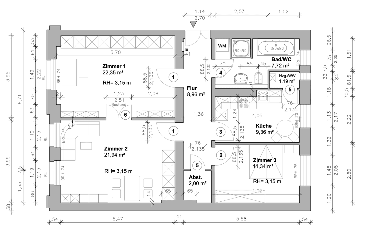 Grundriss Bestand – Analyse der ursprünglichen Raumstruktur
