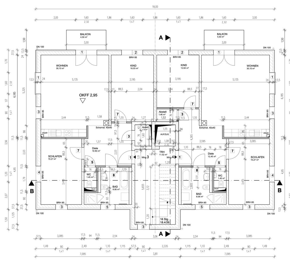 Grundriss Erdgeschoss mit acht Wohneinheiten