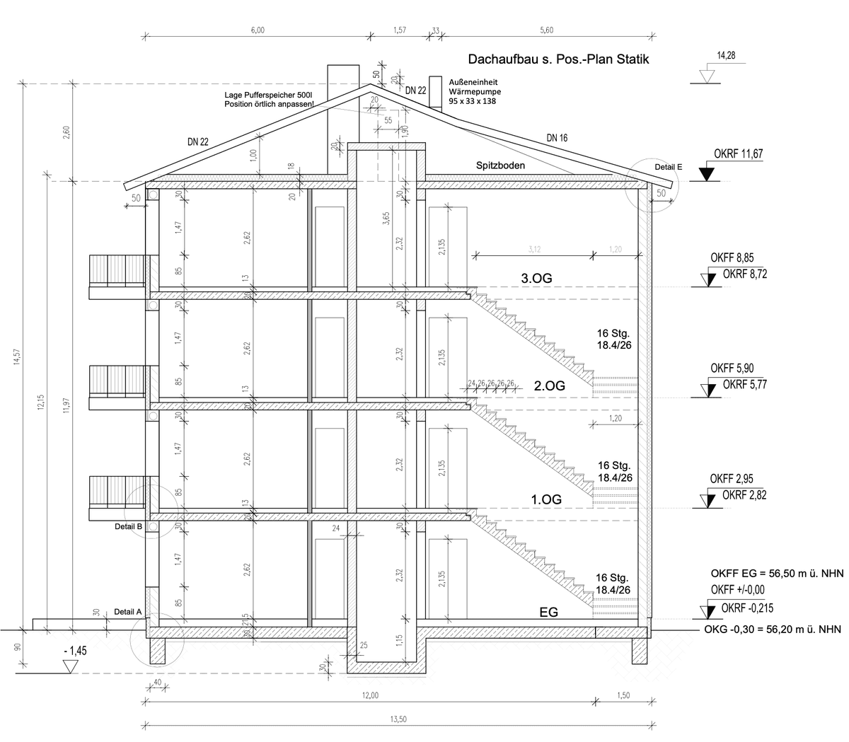 Grundriss Obergeschoss mit zentraler Erschließung