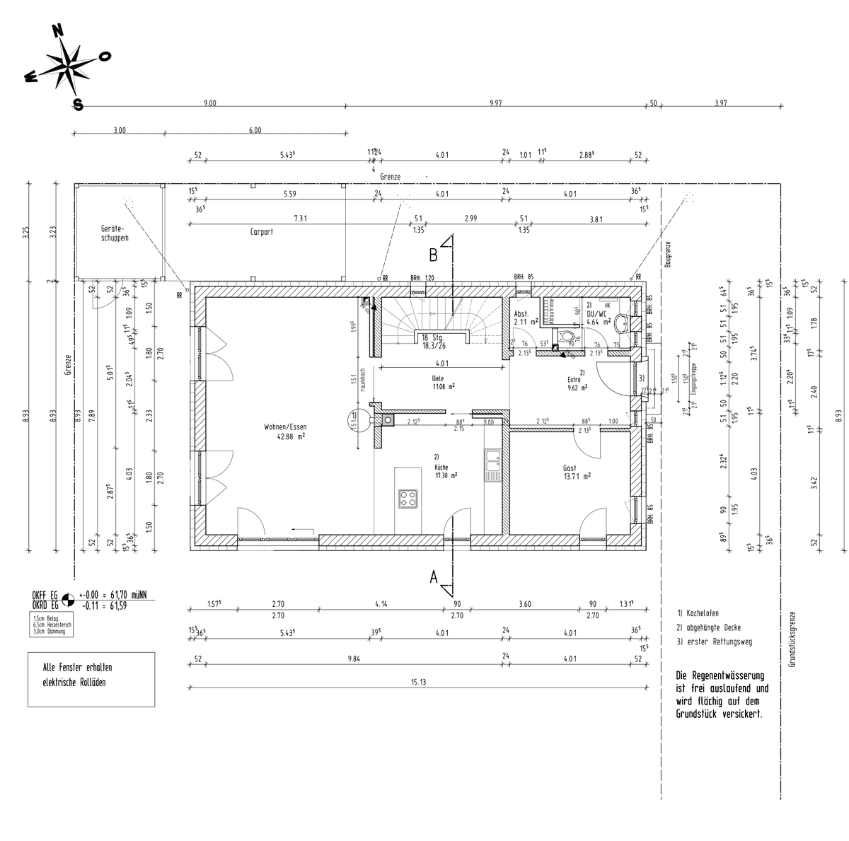Grundriss Erdgeschoss mit offener Wohn-Ess-Küche